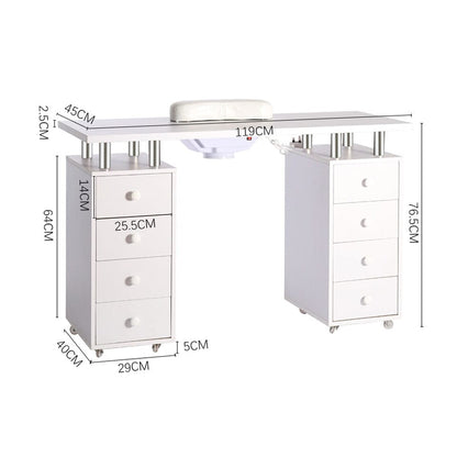 4ft Wide White Movable Manicure Table Nail Station with Dust Collector - House Comfort