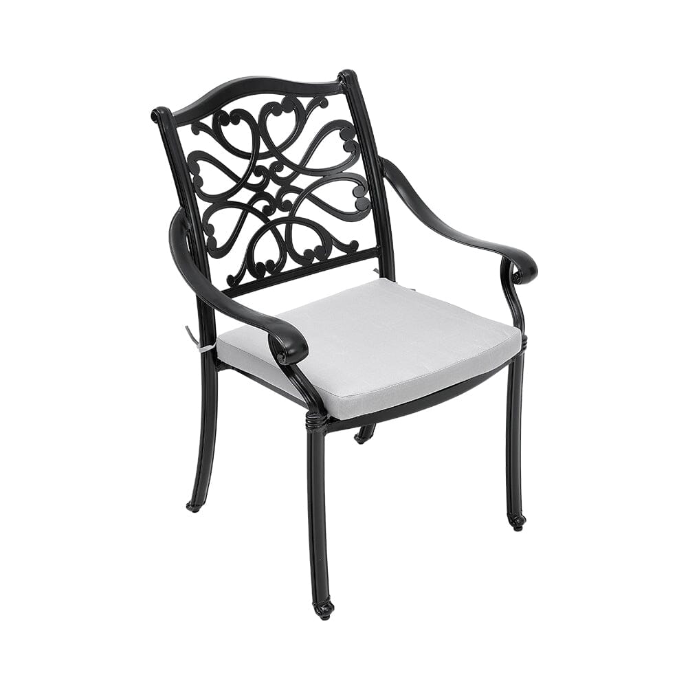 4Pcs Cast Aluminum Patio Dining Armchair with Black Frame and white Cushions - House Comfort