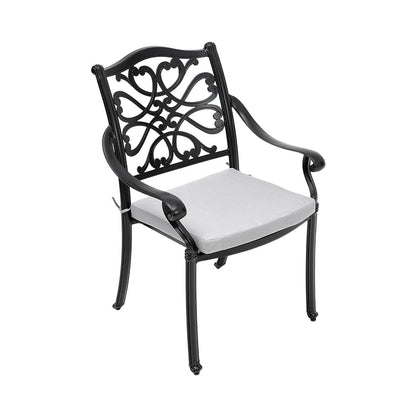 4Pcs Cast Aluminum Patio Dining Armchair with Black Frame and white Cushions - House Comfort