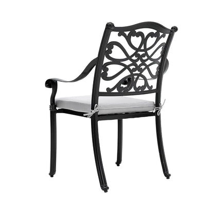 4Pcs Cast Aluminum Patio Dining Armchair with Black Frame and white Cushions - House Comfort