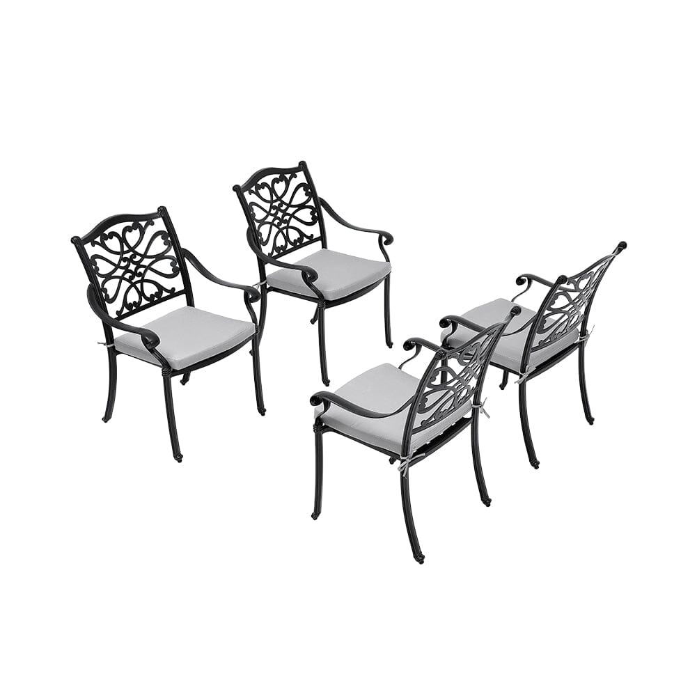 4Pcs Cast Aluminum Patio Dining Armchair with Black Frame and white Cushions - House Comfort