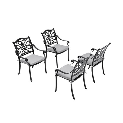 4Pcs Cast Aluminum Patio Dining Armchair with Black Frame and white Cushions - House Comfort