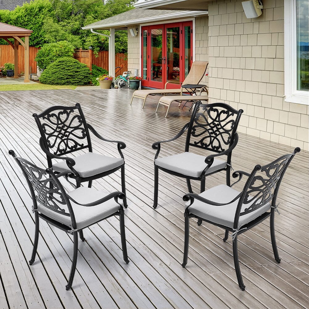 4Pcs Cast Aluminum Patio Dining Armchair with Black Frame and white Cushions - House Comfort