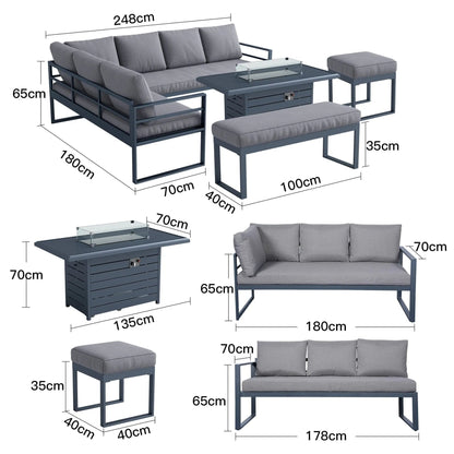 5 Piece Metal Sectional Garden Furniture Set Outdoor Corner Sofa with Cushions and Heated Table - House Comfort