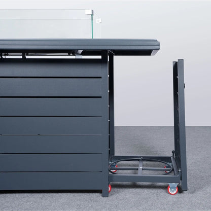 5 Piece Metal Sectional Garden Furniture Set Outdoor Corner Sofa with Cushions and Heated Table - House Comfort