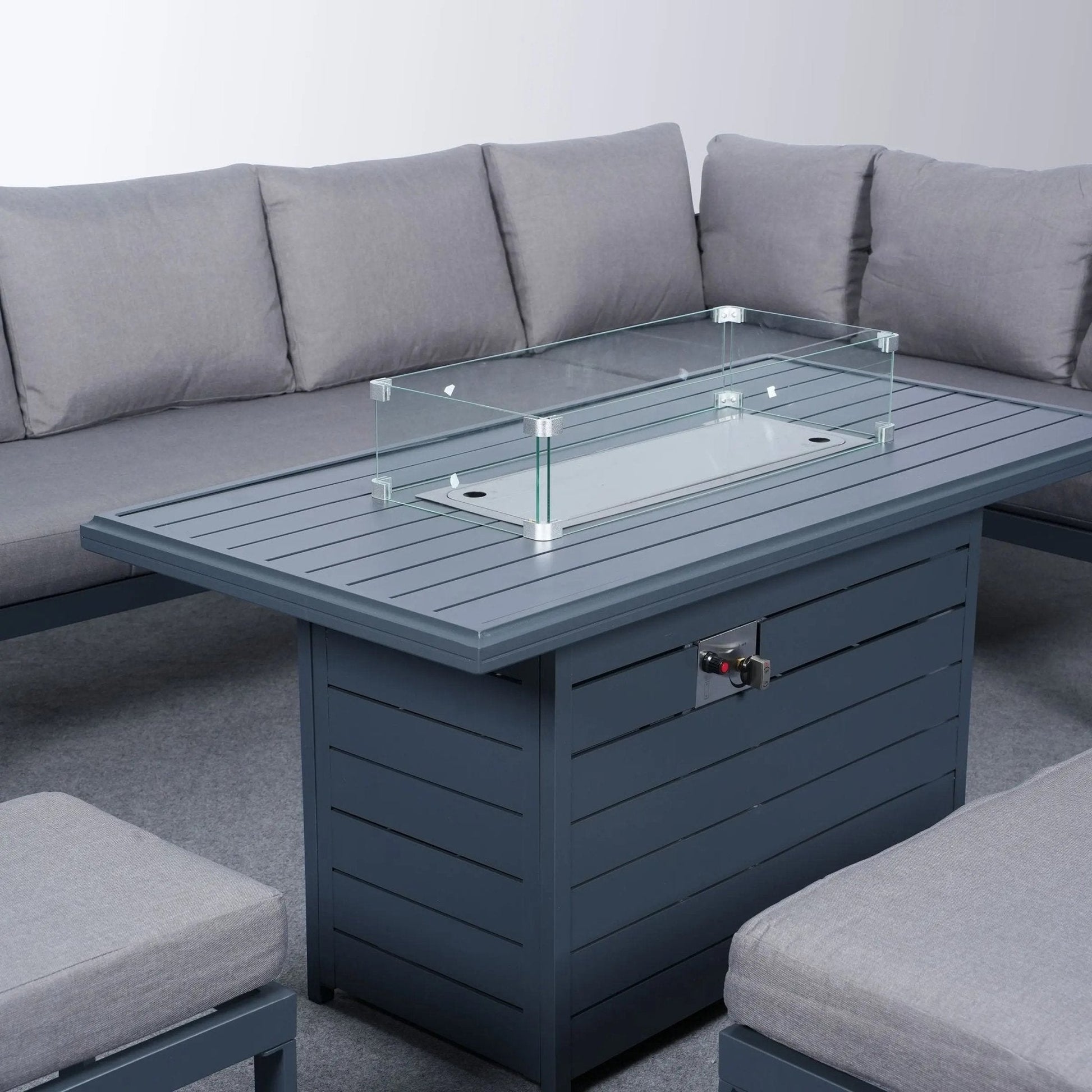 5 Piece Metal Sectional Garden Furniture Set Outdoor Corner Sofa with Cushions and Heated Table - House Comfort