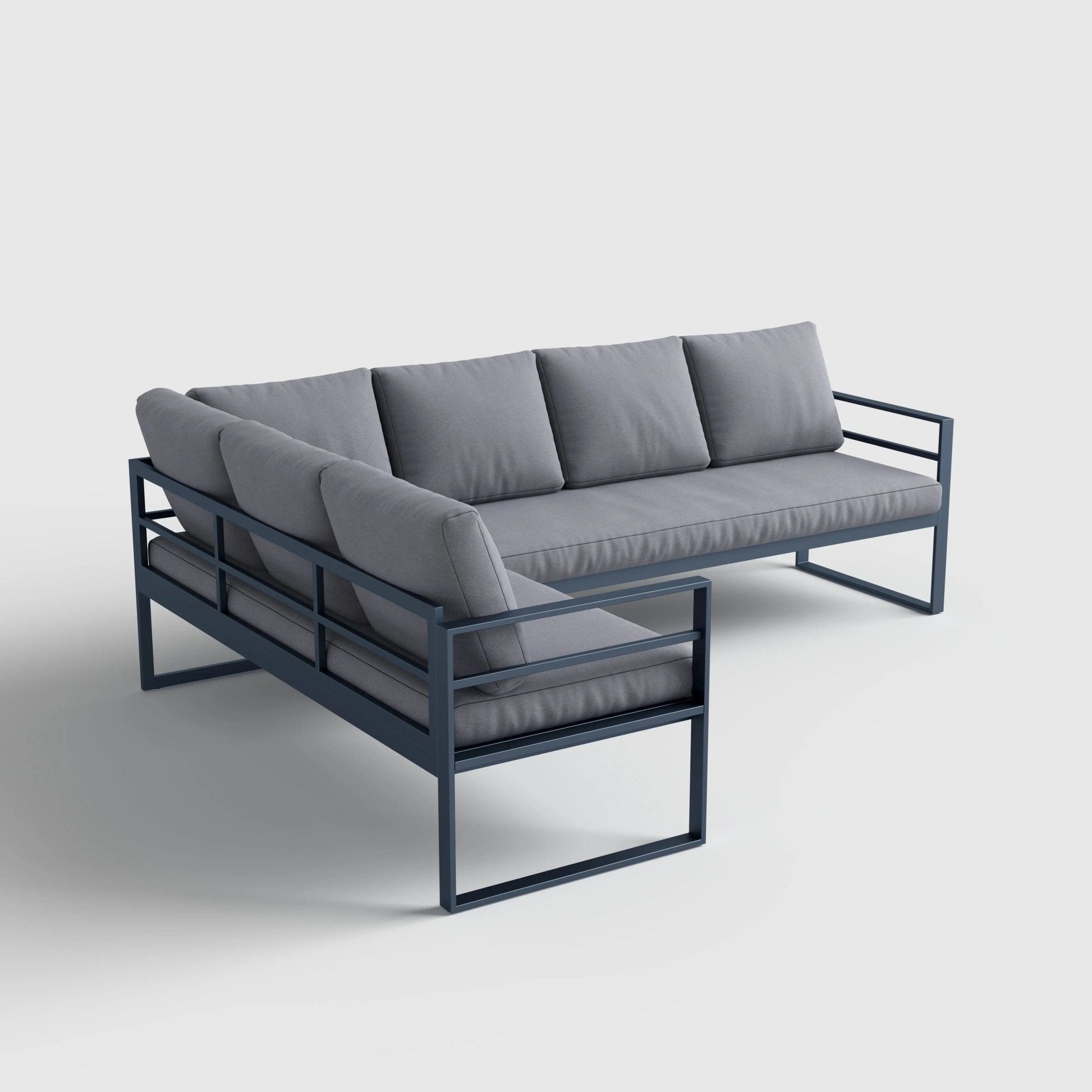 5 Piece Metal Sectional Garden Furniture Set Outdoor Corner Sofa with Cushions and Heated Table - House Comfort