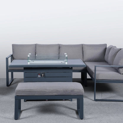 5 Piece Metal Sectional Garden Furniture Set Outdoor Corner Sofa with Cushions and Heated Table - House Comfort