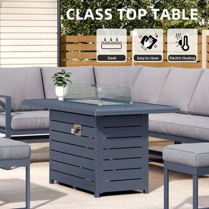 5 Piece Metal Sectional Garden Furniture Set Outdoor Corner Sofa with Cushions and Heated Table - House Comfort