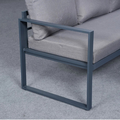 5 Piece Metal Sectional Garden Furniture Set Outdoor Corner Sofa with Cushions and Heated Table - House Comfort