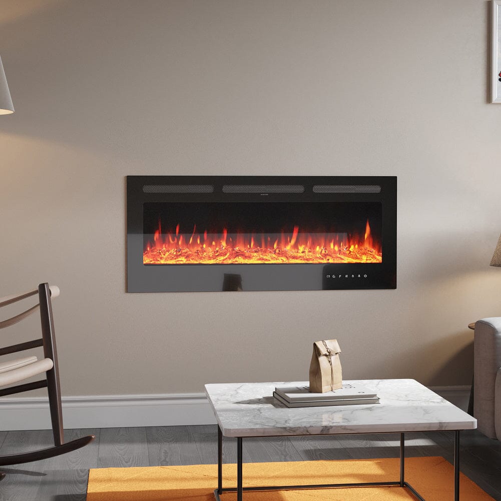50 Inch Wall Mounted Electric Fireplace Insert Heater 9 Flame Colours 1800W - House Comfort
