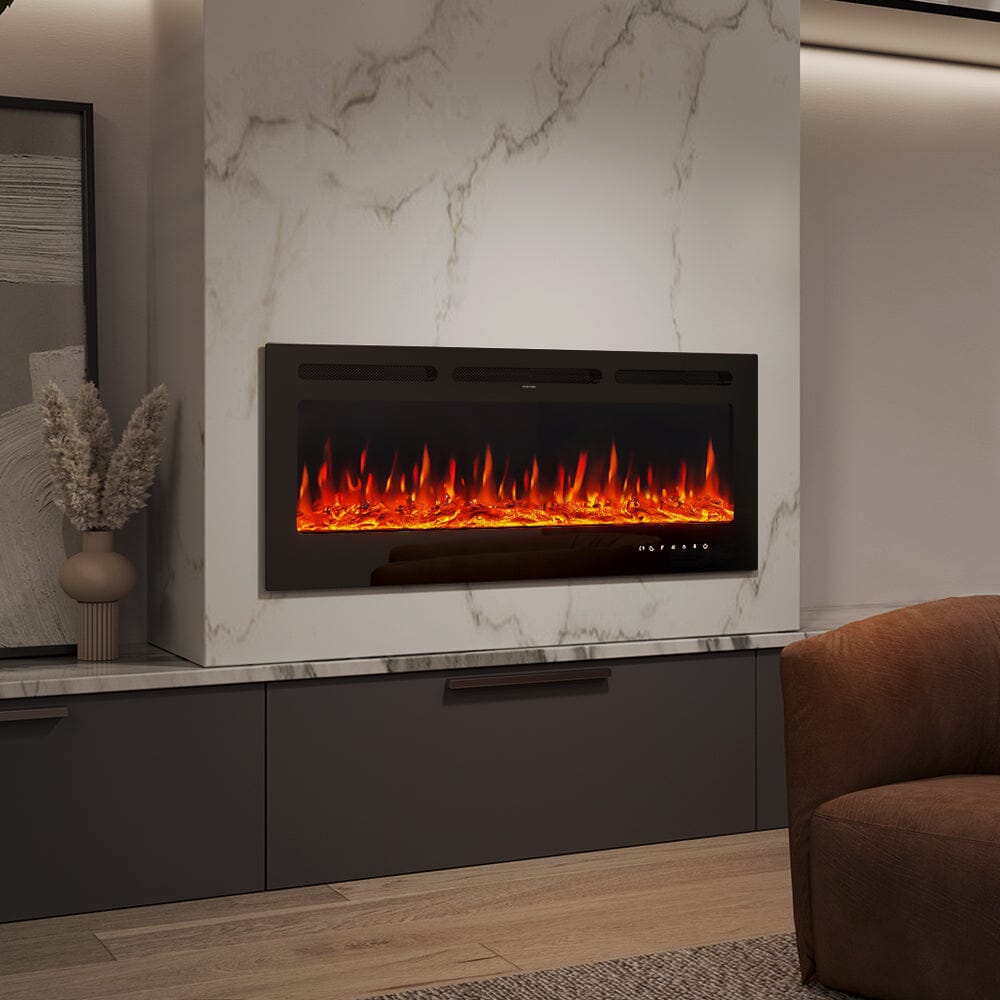 50 Inch Wall Mounted Electric Fireplace Insert Heater 9 Flame Colours 1800W - House Comfort