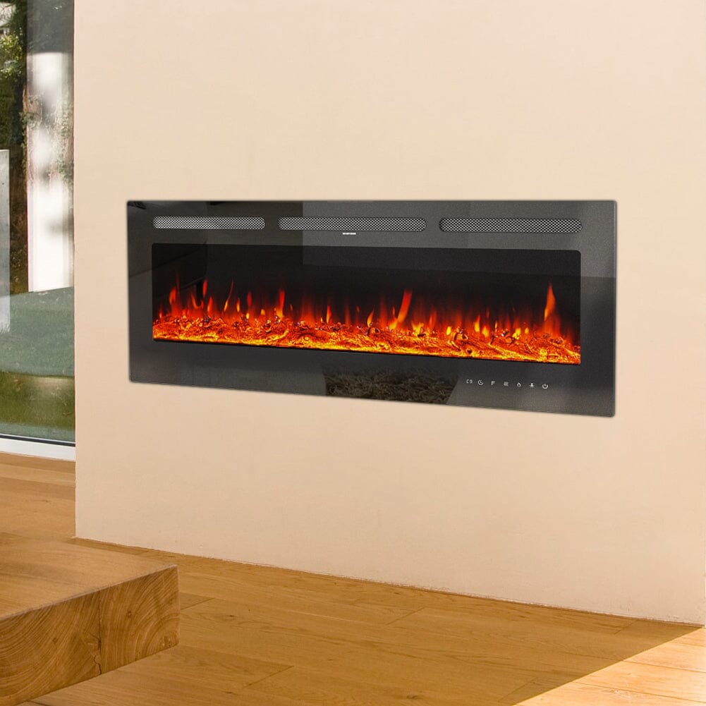50 Inch Wall Mounted Electric Fireplace Insert Heater 9 Flame Colours 1800W - House Comfort