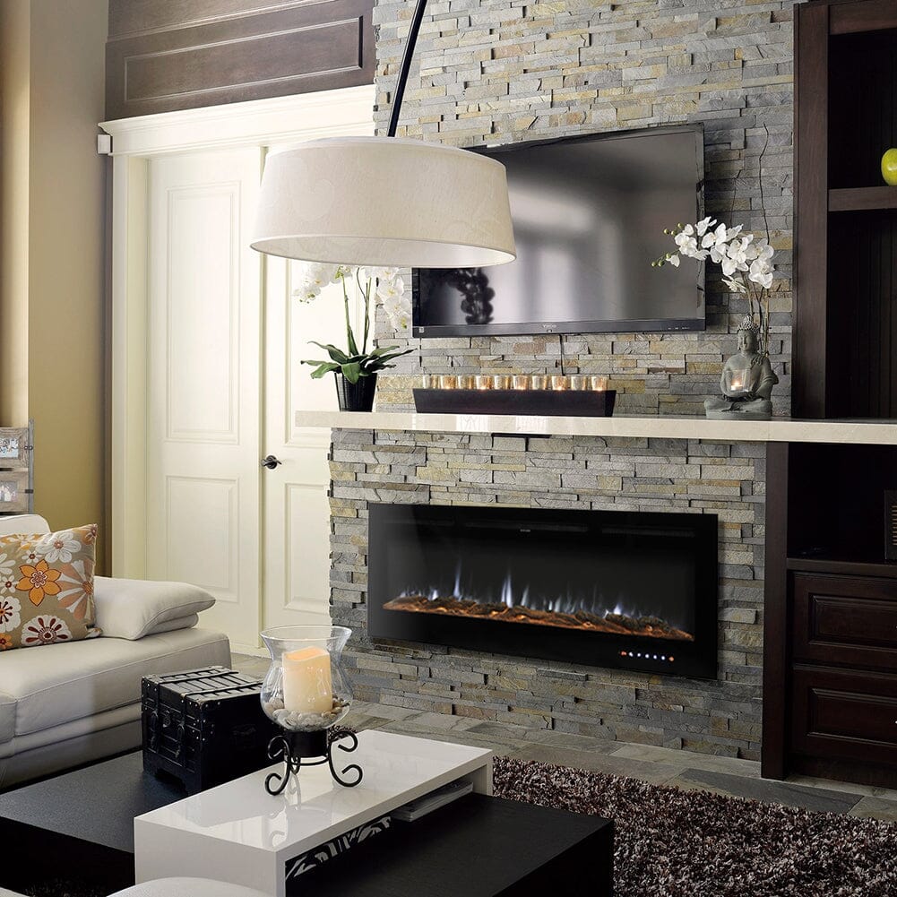 50 Inch Wall Mounted Electric Fireplace Insert Heater 9 Flame Colours 1800W - House Comfort