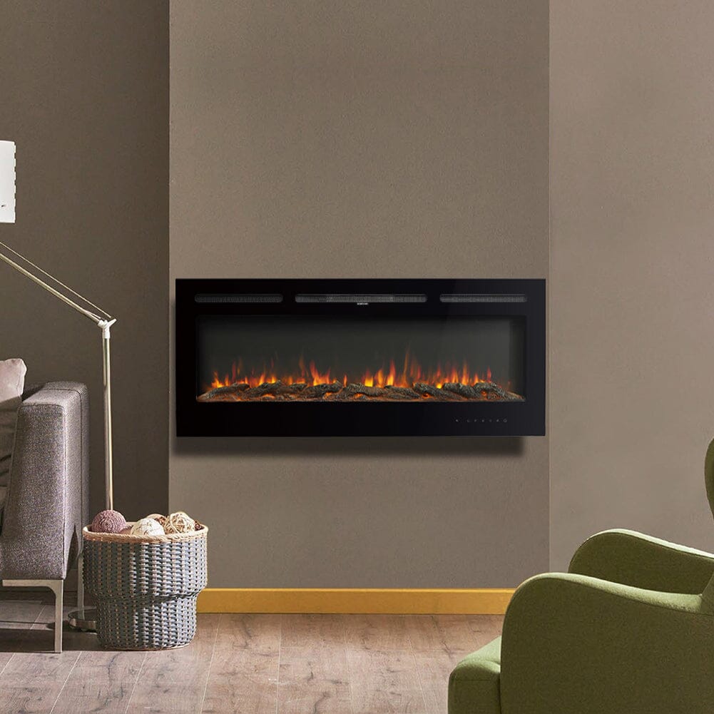 50 Inch Wall Mounted Electric Fireplace Insert Heater 9 Flame Colours 1800W - House Comfort