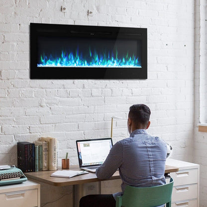 50 Inch Wall Mounted Electric Fireplace Insert Heater 9 Flame Colours 1800W - House Comfort