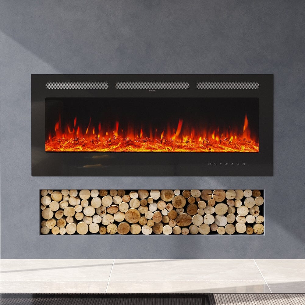 50 Inch Wall Mounted Electric Fireplace Insert Heater 9 Flame Colours 1800W - House Comfort