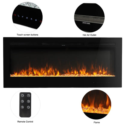 50 Inch Wall Mounted Electric Fireplace Insert Heater 9 Flame Colours 1800W - House Comfort