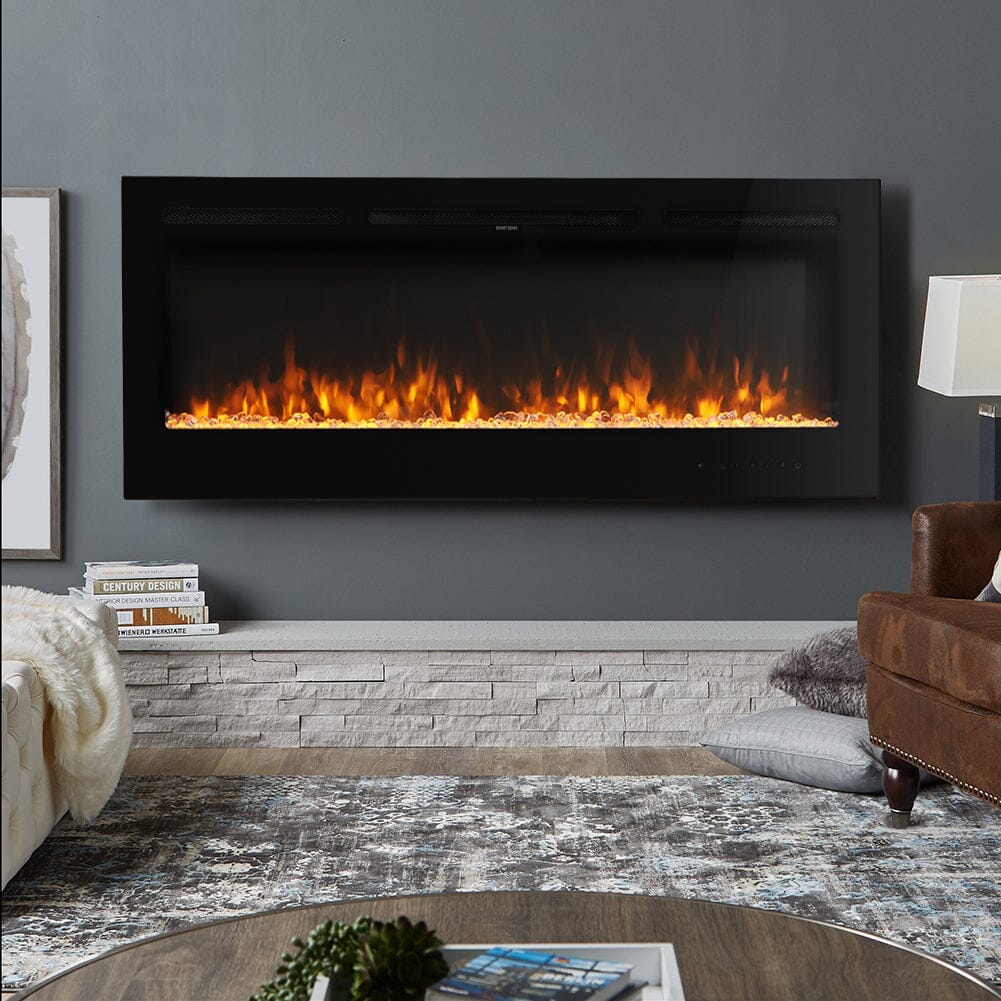 50 Inch Wall Mounted Electric Fireplace Insert Heater 9 Flame Colours 1800W - House Comfort