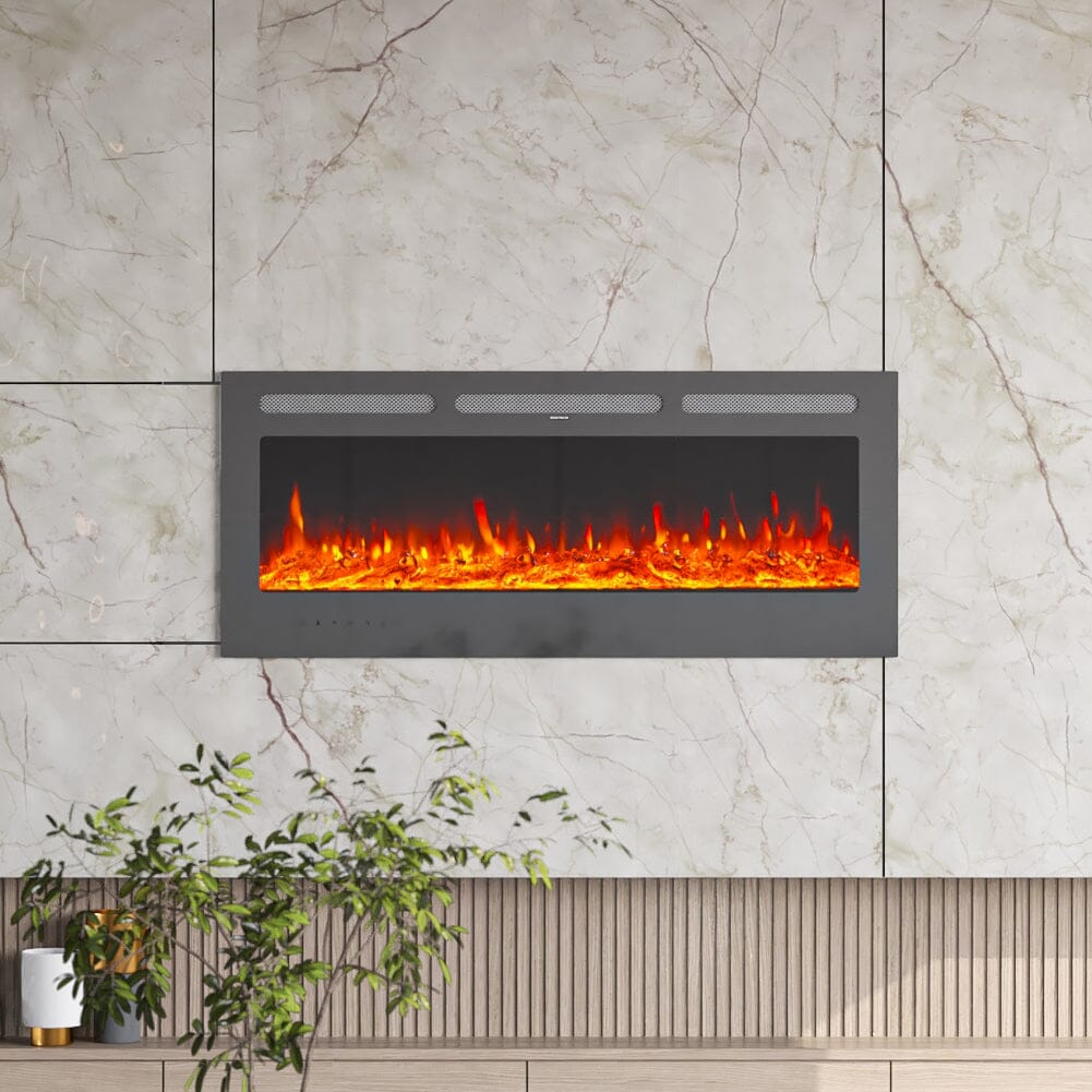 50 Inch Wall Mounted Electric Fireplace Insert Heater 9 Flame Colours 1800W - House Comfort