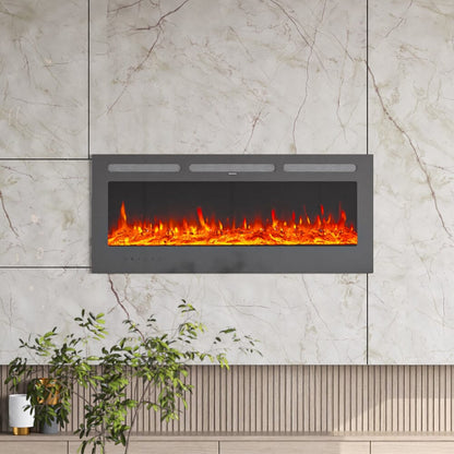 50 Inch Wall Mounted Electric Fireplace Insert Heater 9 Flame Colours 1800W - House Comfort