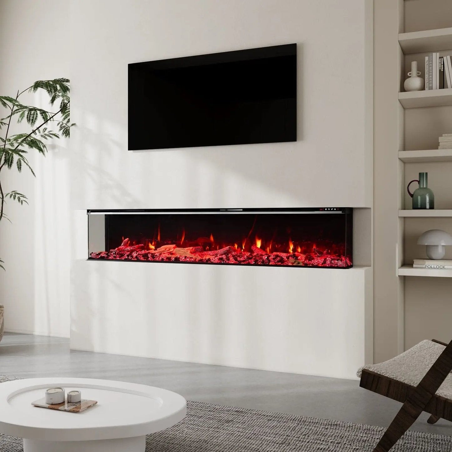 50/60/70/80inch 3 - sided Electric Fireplace with Adjustable Color, Temperature and Timing, Controlled by APP - House Comfort
