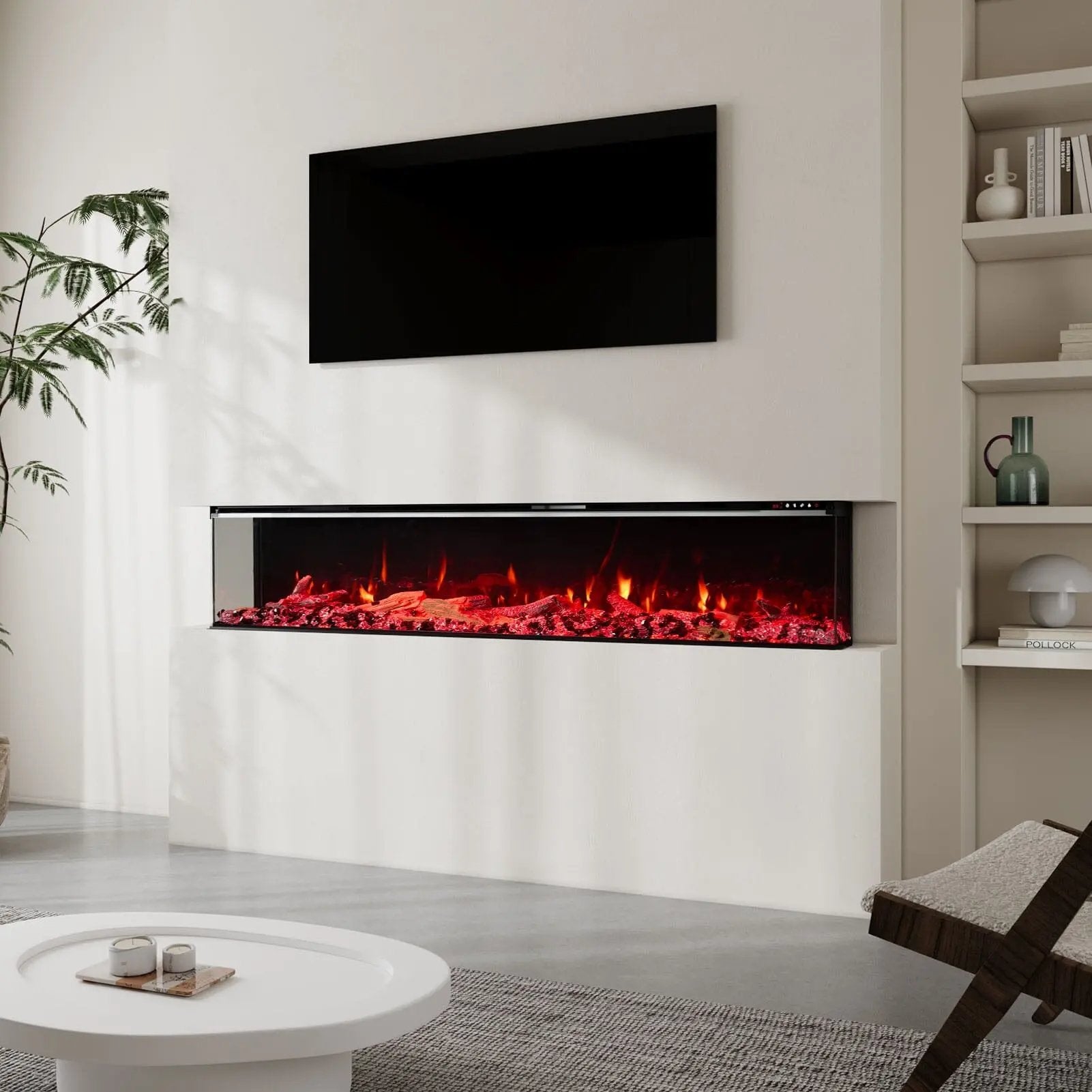 50/60/70/80inch 3 - sided Electric Fireplace with Adjustable Color, Temperature and Timing, Controlled by APP - House Comfort