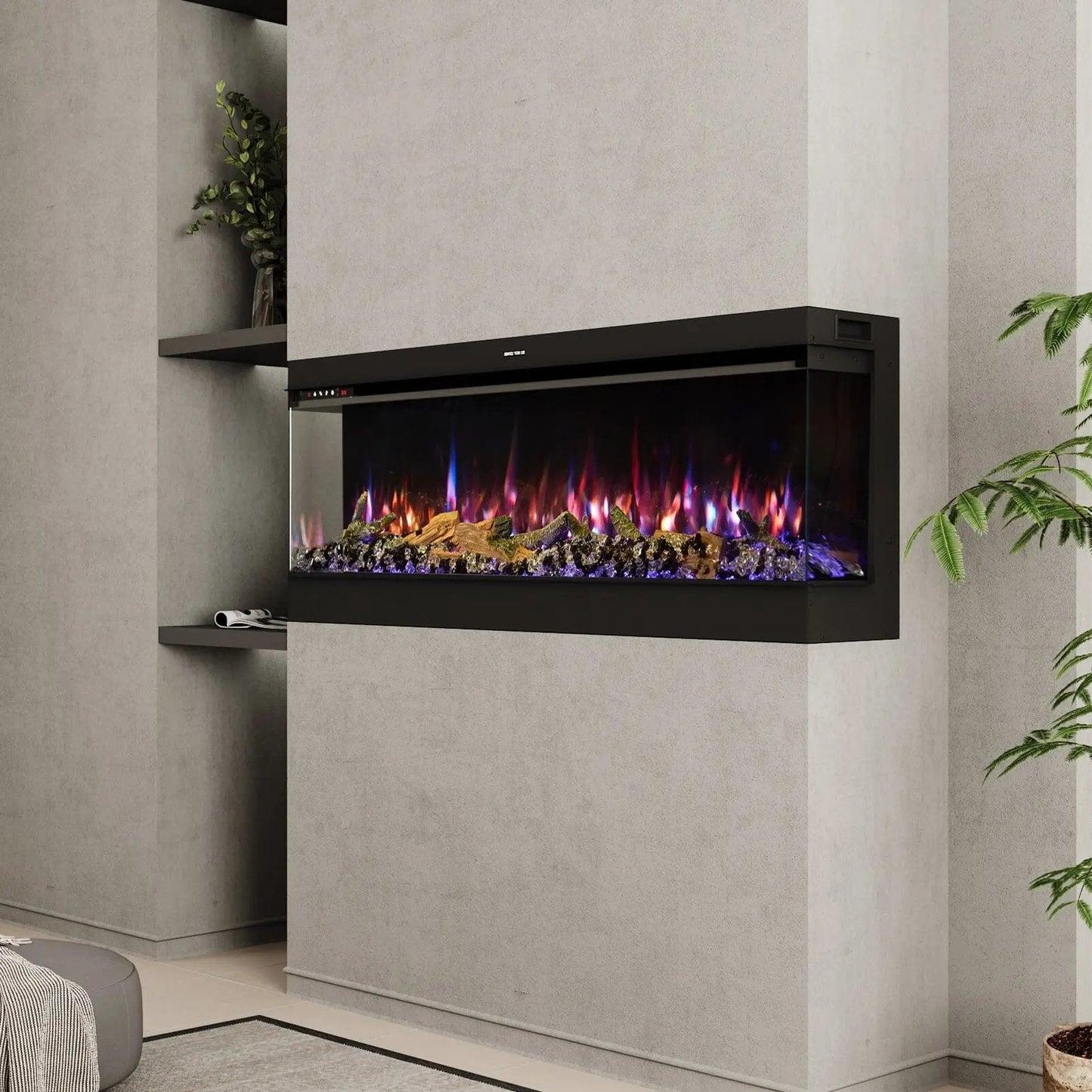 50/60/70/80inch 3 - sided Electric Fireplace with Adjustable Color, Temperature and Timing, Controlled by APP - House Comfort