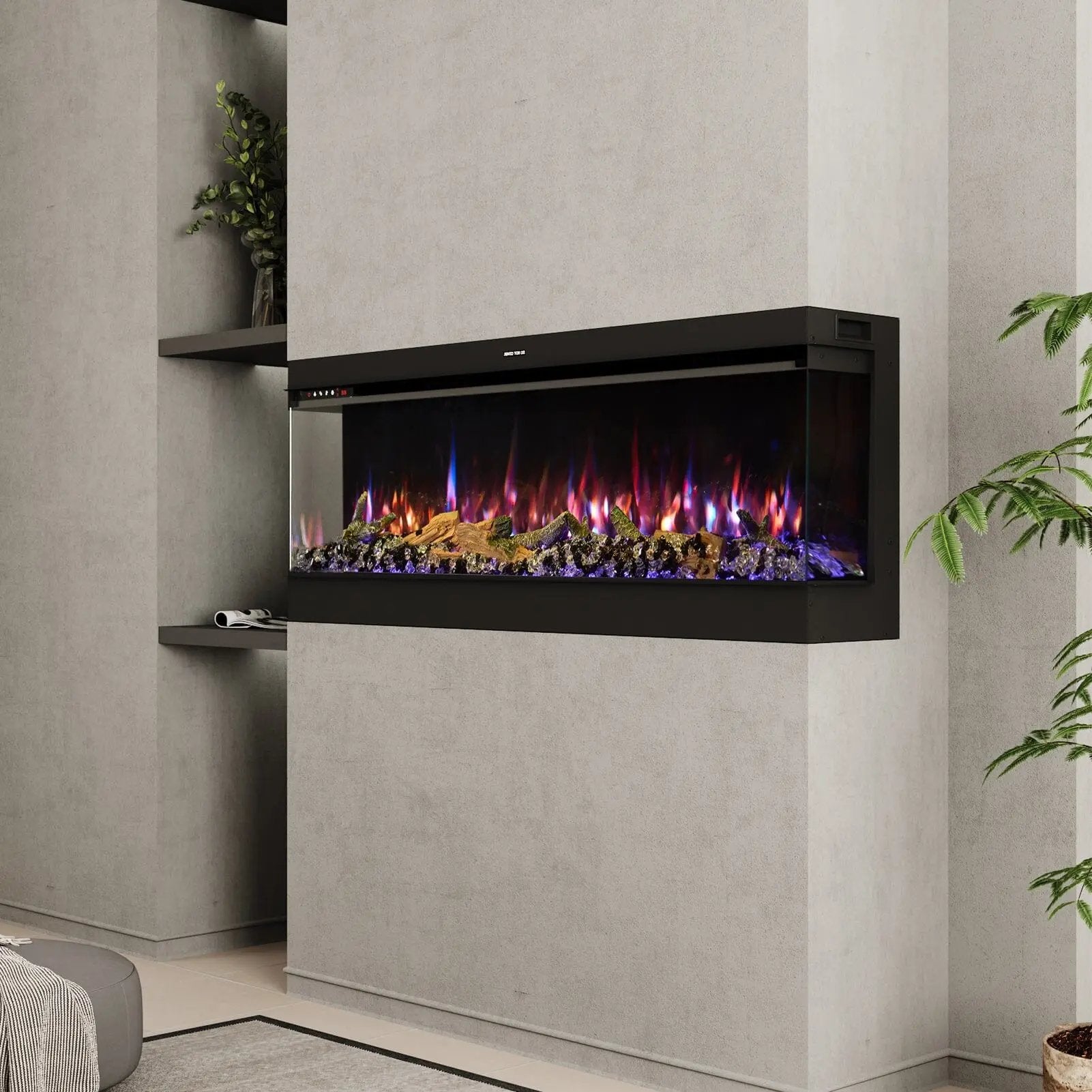 50/60/70/80inch 3 - sided Electric Fireplace with Adjustable Color, Temperature and Timing, Controlled by APP - House Comfort