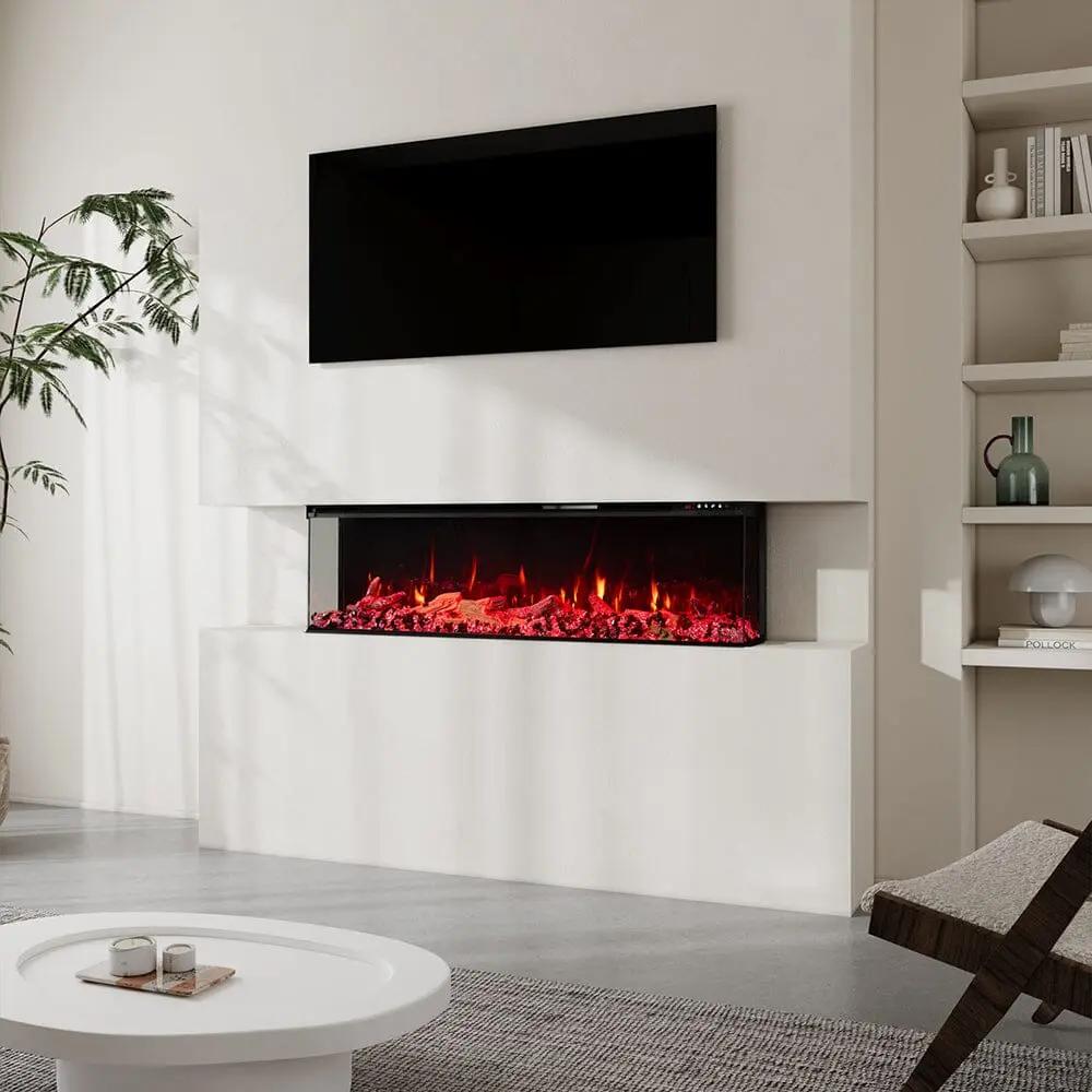 50/60/70/80inch 3 - sided Electric Fireplace with Adjustable Color, Temperature and Timing, Controlled by APP - House Comfort