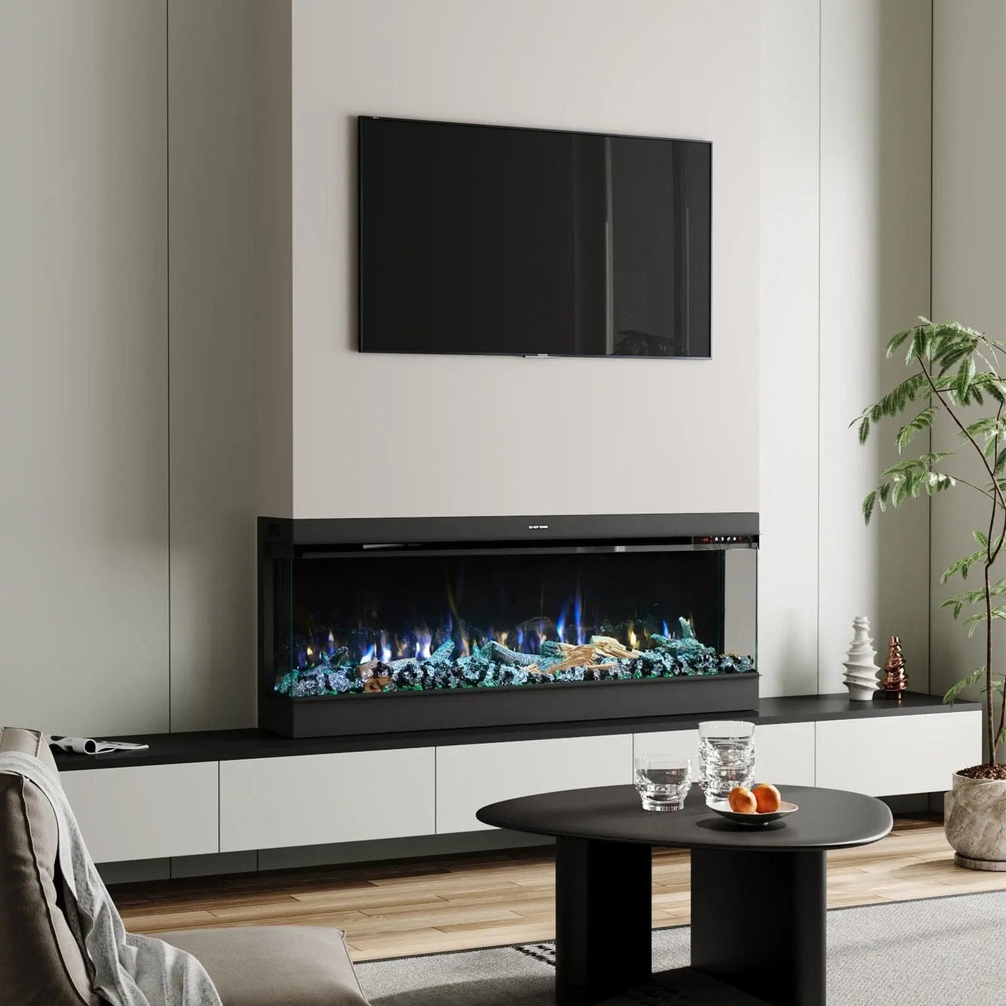 50/60/70/80inch 3 - sided Electric Fireplace with Adjustable Color, Temperature and Timing, Controlled by APP - House Comfort