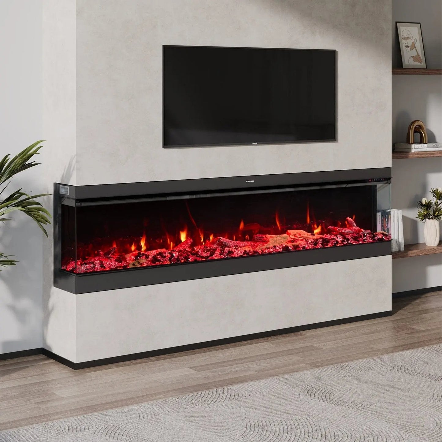 50/60/70/80inch 3 - sided Electric Fireplace with Adjustable Color, Temperature and Timing, Controlled by APP - House Comfort