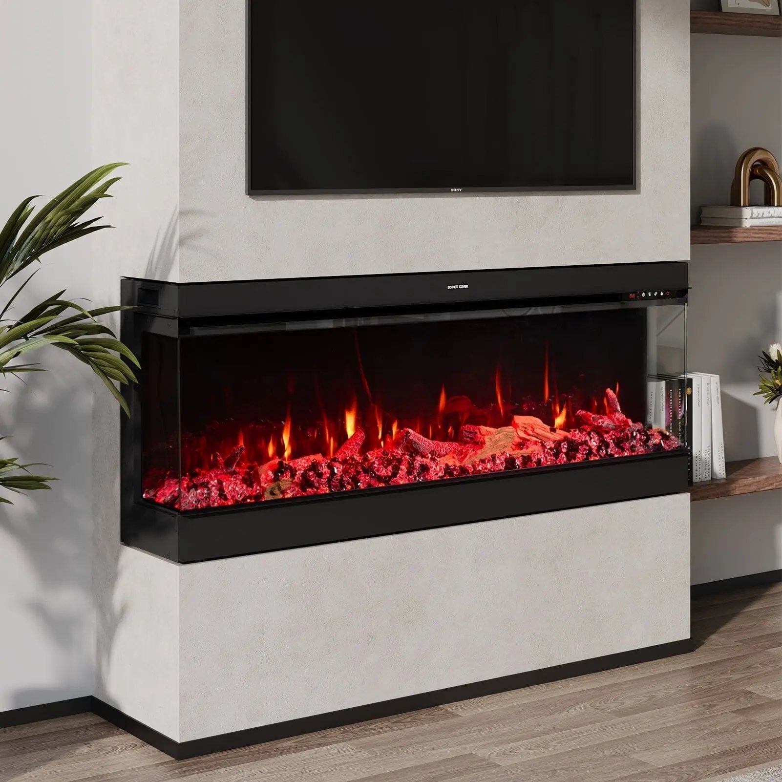 50/60/70/80inch 3 - sided Electric Fireplace with Adjustable Color, Temperature and Timing, Controlled by APP - House Comfort