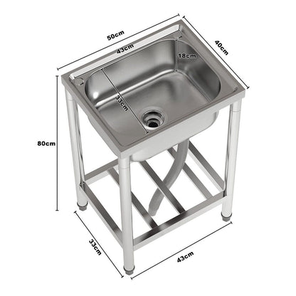 50cm W Silver Kitchen Commercial Sink Stainless Steel with Shelf - House Comfort