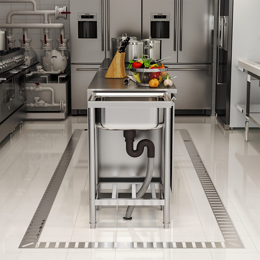 50cm W Silver Kitchen Commercial Sink Stainless Steel with Shelf - House Comfort