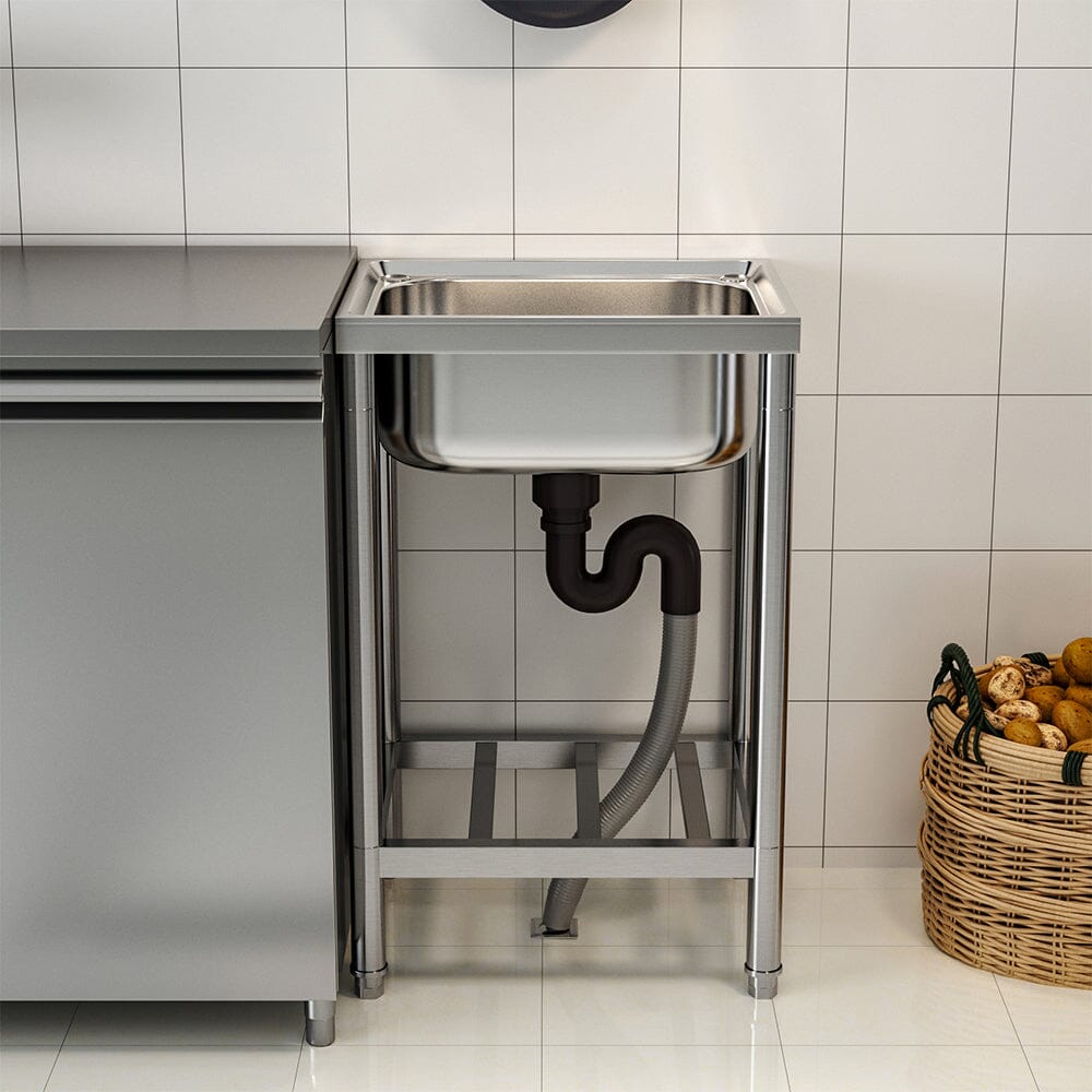 50cm W Silver Kitchen Commercial Sink Stainless Steel with Shelf - House Comfort