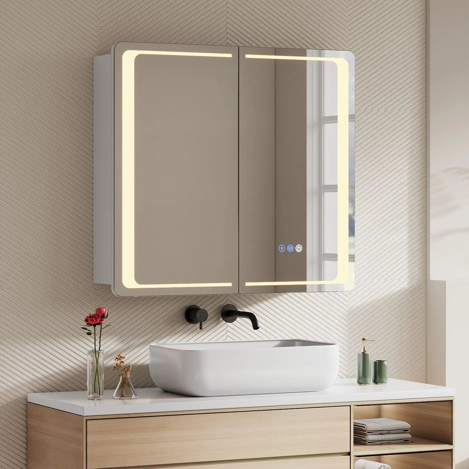 50x70cm / 65x60cm LED Bathroom Mirror Cabinet with Bluetooth & Fog - Free Technology - House Comfort