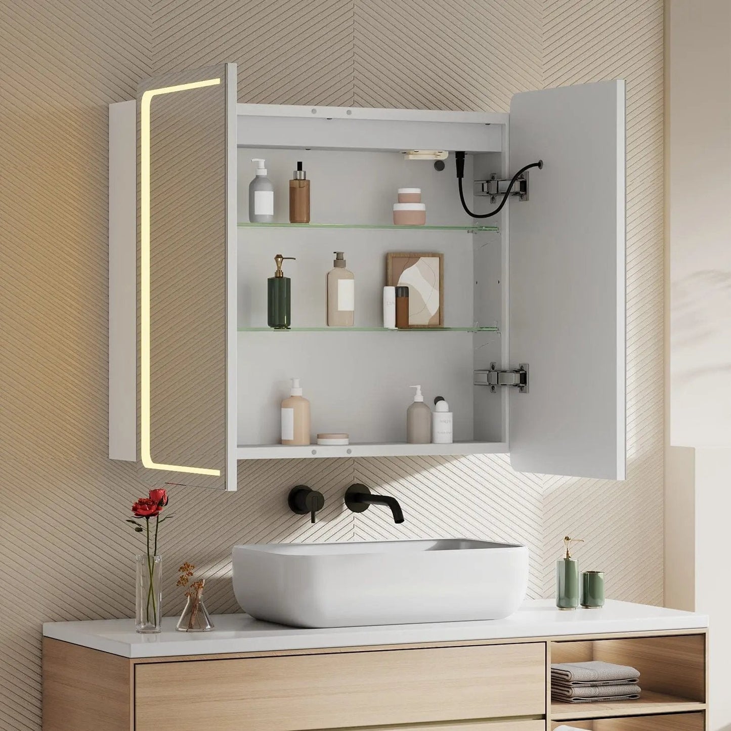 50x70cm / 65x60cm LED Bathroom Mirror Cabinet with Bluetooth & Fog - Free Technology - House Comfort