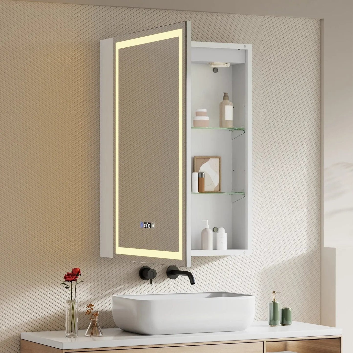 50x70cm / 65x60cm LED Bathroom Mirror Cabinet with Bluetooth & Fog - Free Technology - House Comfort