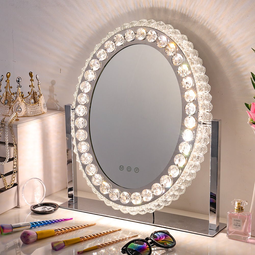 51cm H Hollywood LED Oval Makeup Mirror with Luxury Crystal - House Comfort