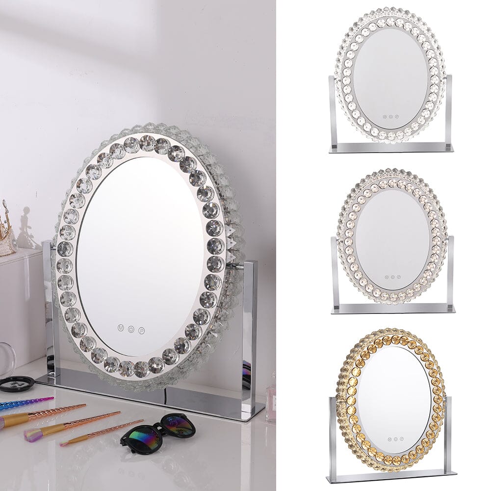 51cm H Hollywood LED Oval Makeup Mirror with Luxury Crystal - House Comfort
