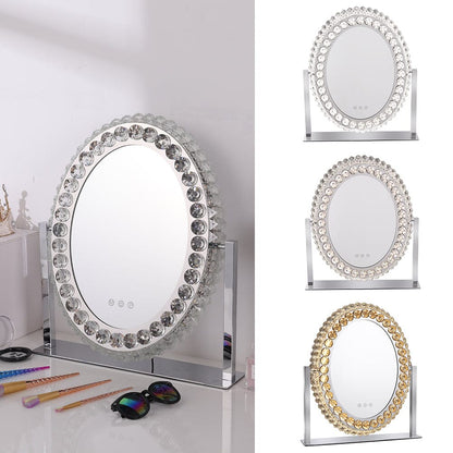 51cm H Hollywood LED Oval Makeup Mirror with Luxury Crystal - House Comfort