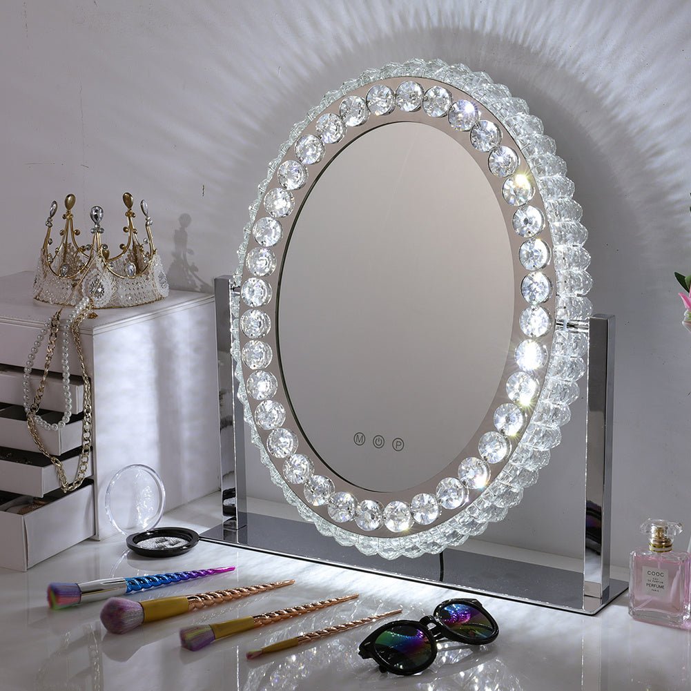 51cm H Hollywood LED Oval Makeup Mirror with Luxury Crystal - House Comfort