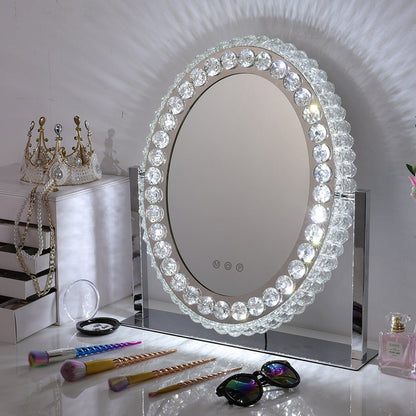 51cm H Hollywood LED Oval Makeup Mirror with Luxury Crystal - House Comfort