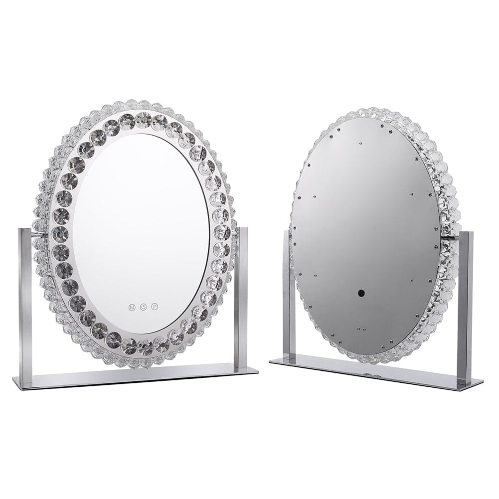 51cm H Hollywood LED Oval Makeup Mirror with Luxury Crystal - House Comfort