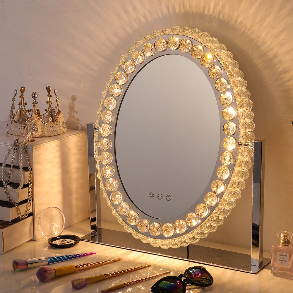 51cm H Hollywood LED Oval Makeup Mirror with Luxury Crystal - House Comfort