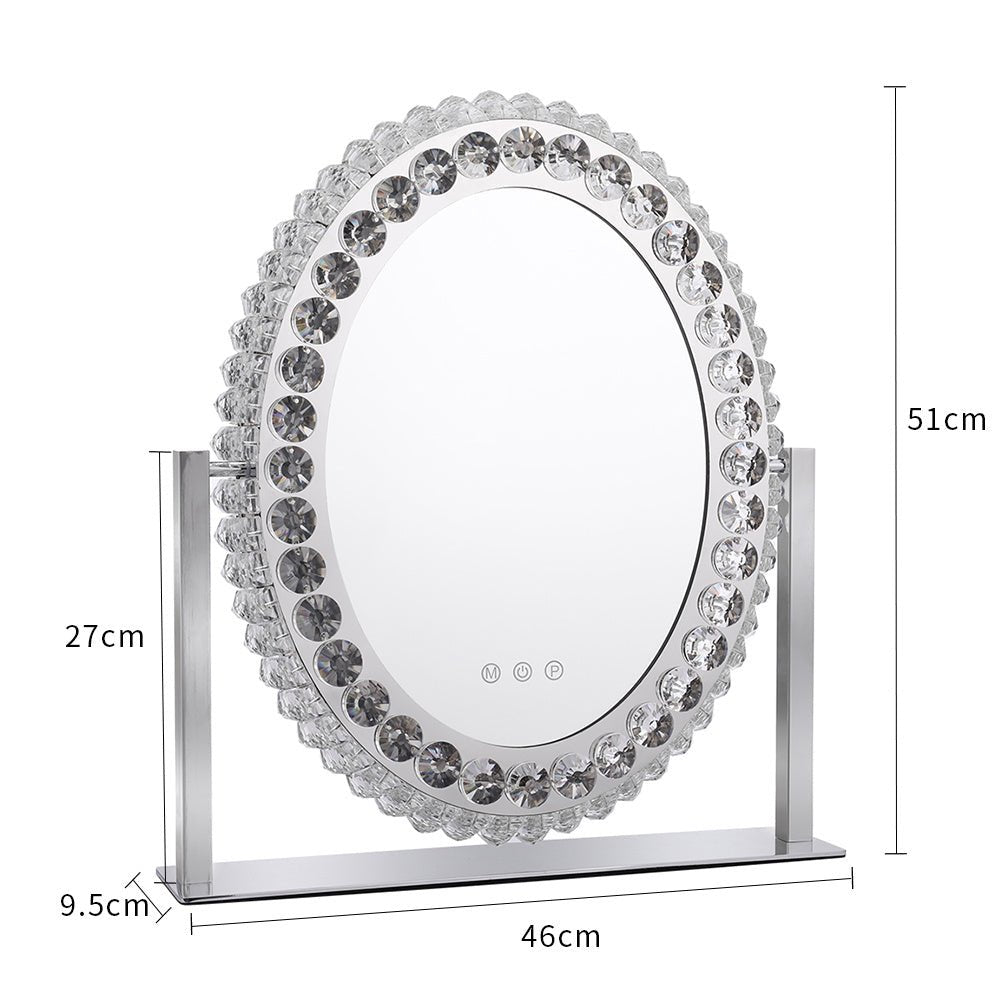 51cm H Hollywood LED Oval Makeup Mirror with Luxury Crystal - House Comfort
