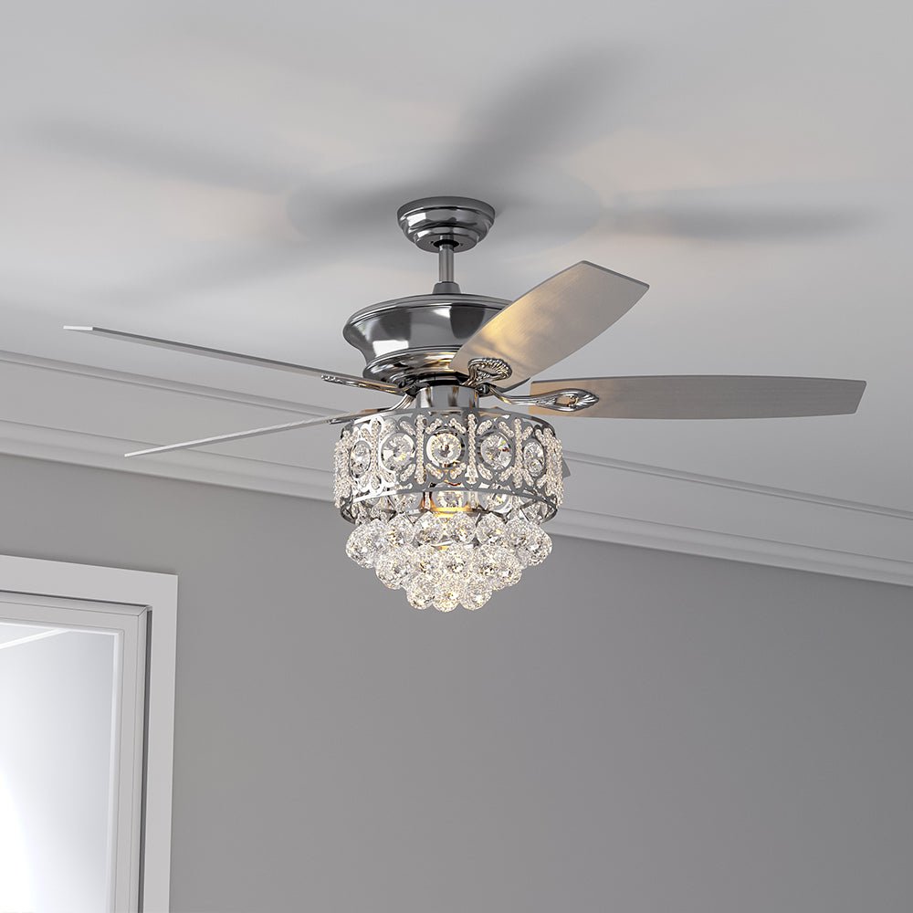 52 Inch LED Ceiling Fan 5 Blades Crystal Chandelier - House Comfort