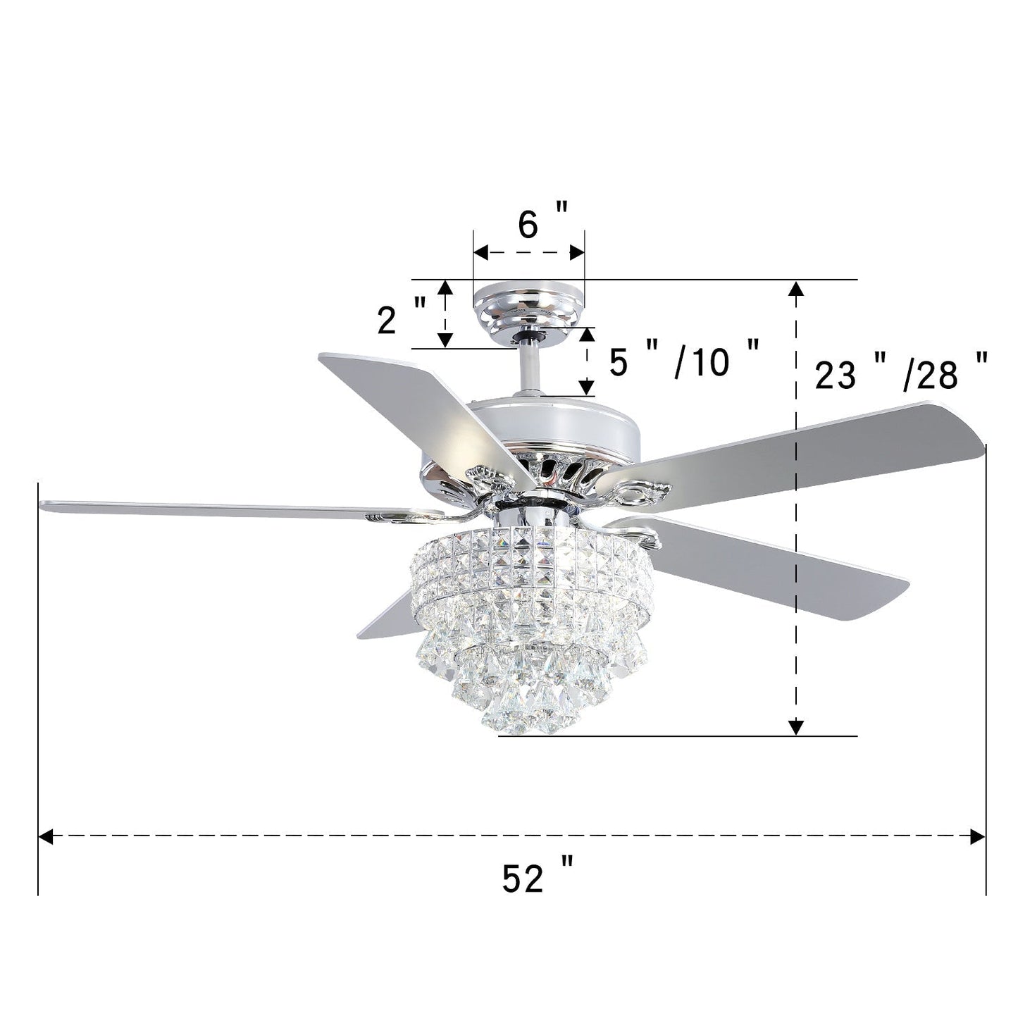 52 Inch LED Ceiling Fan 5 Blades Crystal Chandelier - House Comfort