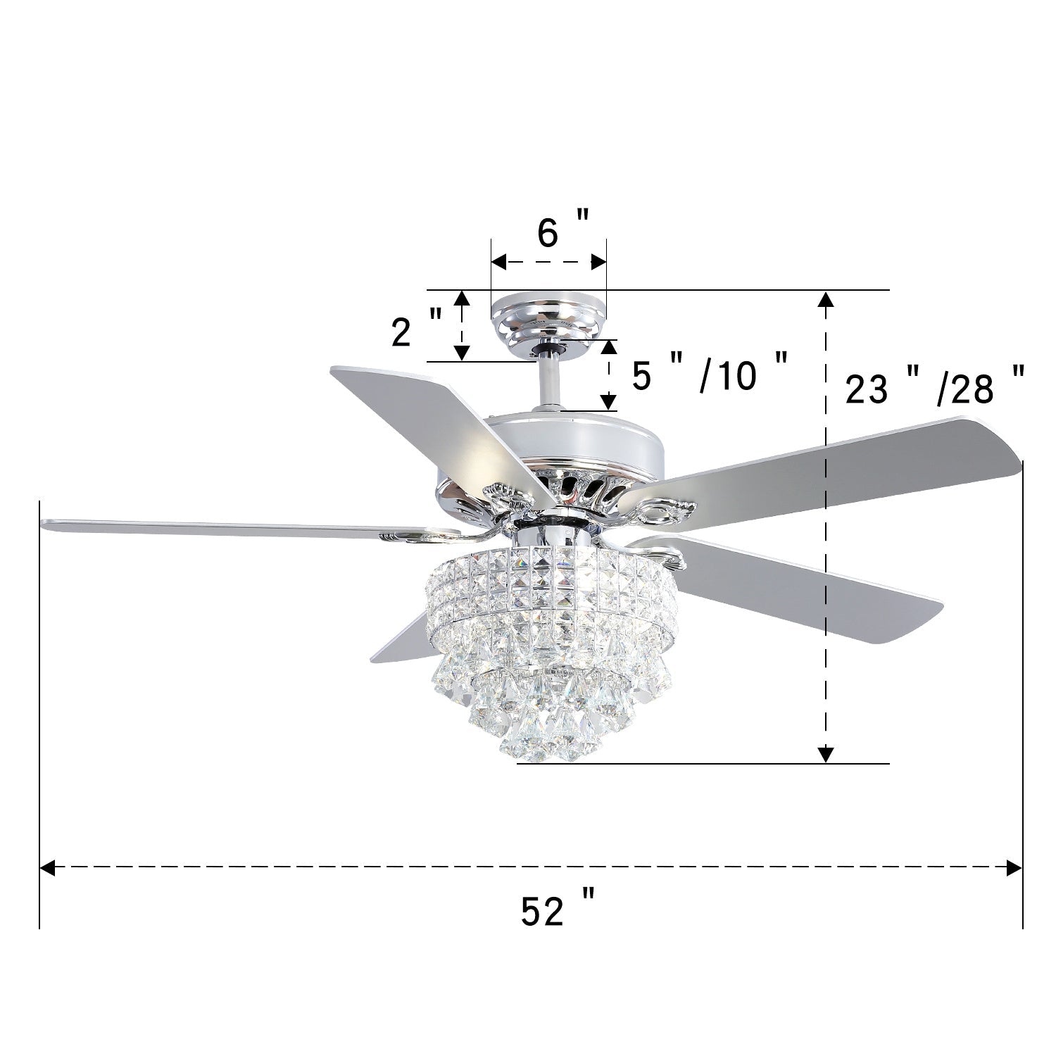 52 Inch LED Ceiling Fan 5 Blades Crystal Chandelier - House Comfort
